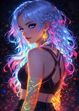 Anime Girl with Neon Hair