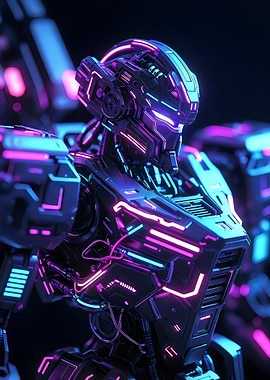 Cyberpunk Robot with Neon Lights