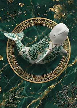 Elegant Beluga Whale Art with Gold Accents