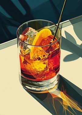 Refreshing Cocktail with Ice and Orange