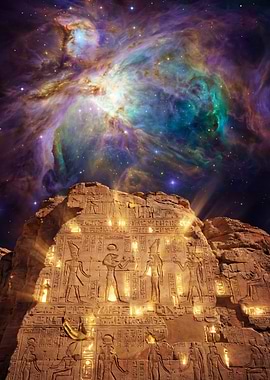 Celestial Pharaohs Beneath the Cosmic Nebula