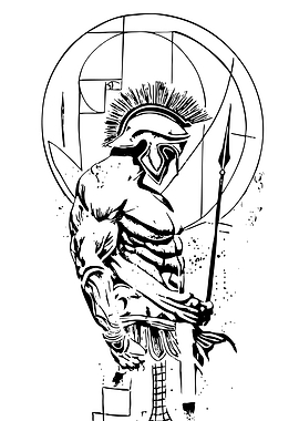 Spartan Warrior Ink Drawing