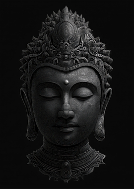 Monochromatic Buddha Head Sculpture