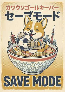 Corgi Goalkeeper Save Mode Ramen Poster