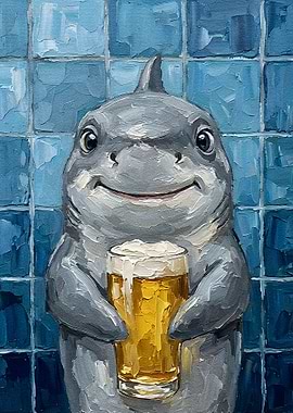 Shark with Beer Painting