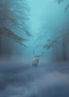 Deer in Misty Forest