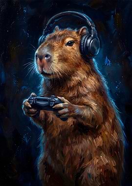 Capybara Gamer Painting