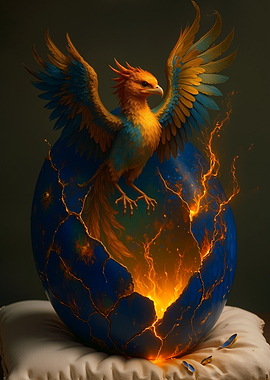 Phoenix emerging from a cracked egg