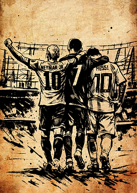 Neymar, Messi, and Teammate Illustration