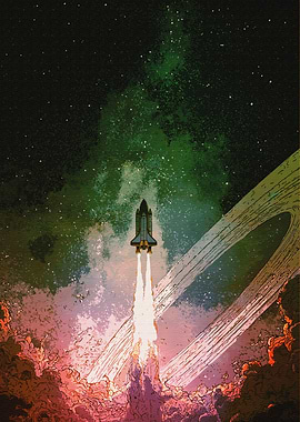 Space Shuttle Launching into Space Art