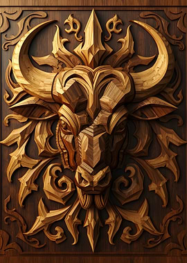 Wooden Bull Carving