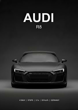 black Audi R8 Matte Black Front View