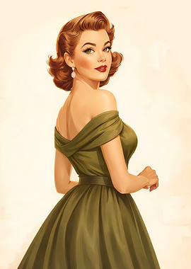 Vintage Style Woman in Green Dress