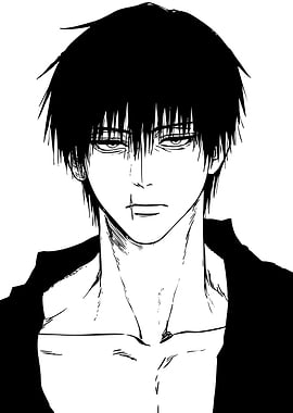 Anime man with scar, black and white