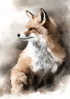 Fox Portrait Watercolor Style