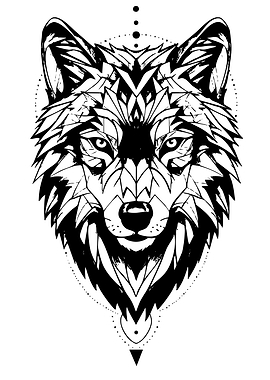 Geometric Wolf Head Black and White