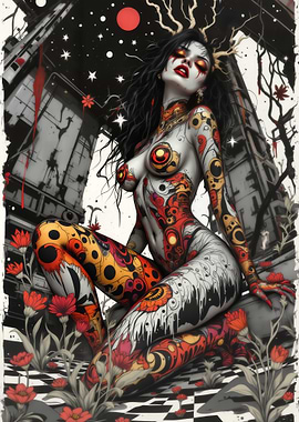 Tattooed Woman in Urban Fantasy Setting