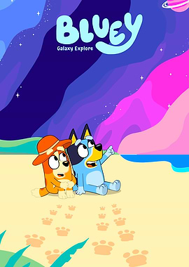 Bluey Galaxy Explore Cartoon Poster