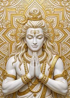 Golden Marble Shiva in Serene Art Deco Style