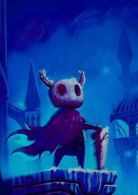 Hollow Knight in Blue Cityscape Painting