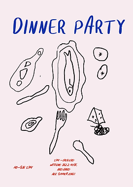 Dinner Party Illustration with Food and Text