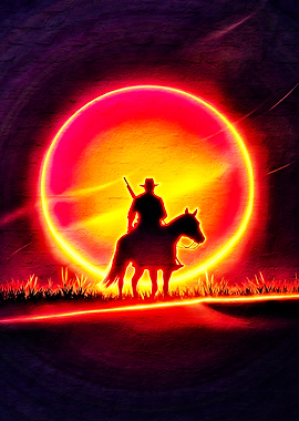 Silhouette of Cowboy on Horseback at Sunset
