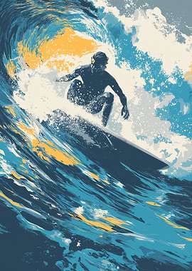Surfer Riding a Wave Illustration