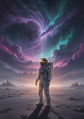 Astronaut on Alien Planet with Nebula