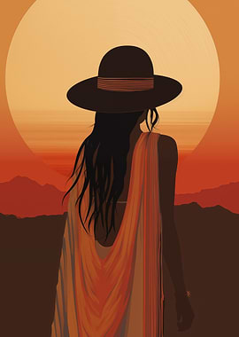 Woman in Hat at Sunset
