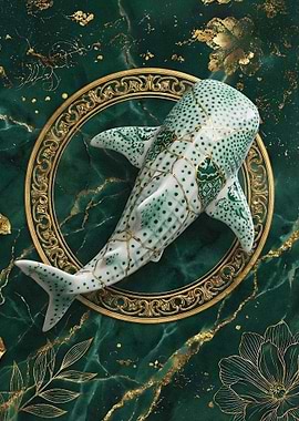 Porcelain Shark with Kintsugi on Emerald