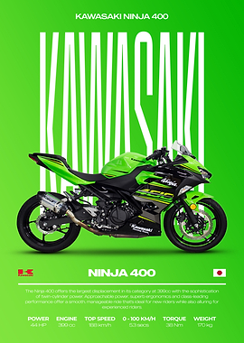 Kawasaki Ninja 400 Green Motorcycle Poster