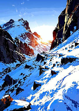 Snowy Mountain Pass at Sunrise