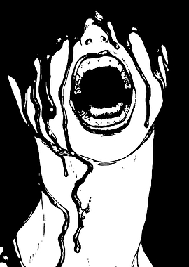 Screaming Face with Dripping Black Liquid