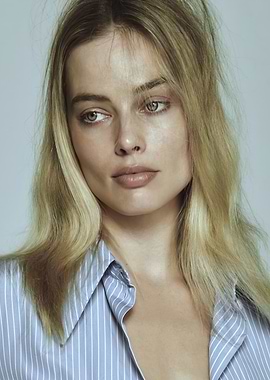 Margot Robbie Portrait in Blue Shirt