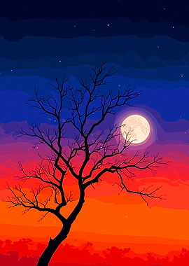 Silhouette Tree Against Colorful Night Sky