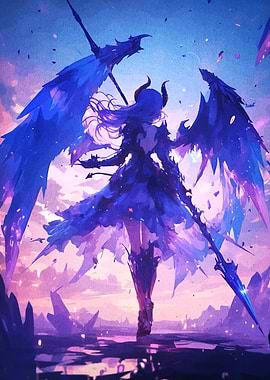 Winged Demon Girl with Spear