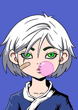 Anime Girl Blowing Bubblegum Cartoon Portrait