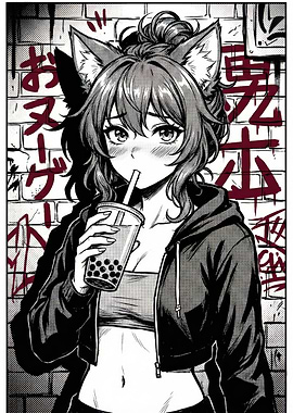 Anime Girl with Boba Tea