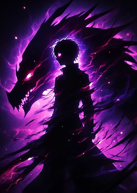 Anime Boy with Dragon Silhouette
