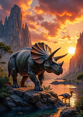 Triceratops in a Prehistoric Landscape