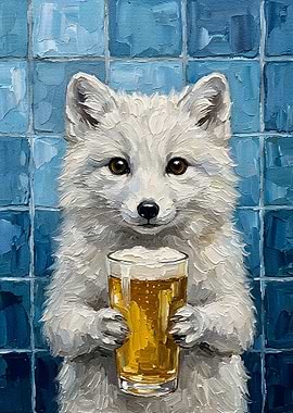 Arctic Fox with Beer Painting