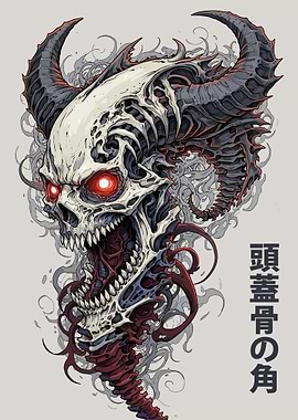 Horned Skull with Red Eyes