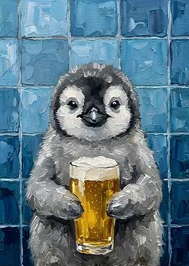 Penguin with Beer Painting