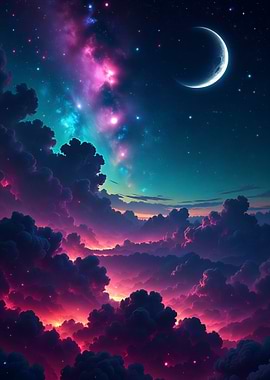Dreamy Night Sky with Clouds and Moon
