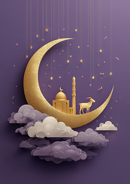 Eid Mubarak Crescent Moon