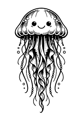 Cute Jellyfish Black and White Illustration