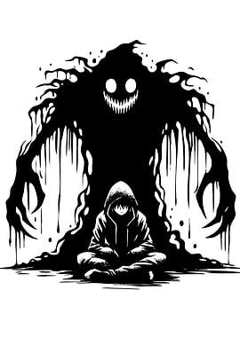 Hooded Figure with Shadow Monster