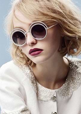lily rose depp with Diamond Sunglasses and Burgundy Lips