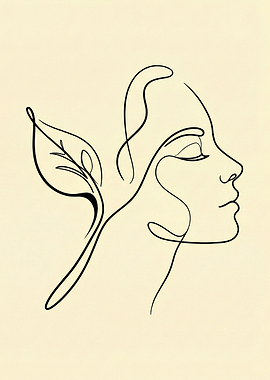 Minimalist One Line Face Botanical Line Art