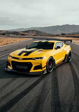 Yellow Chevrolet Camaro on Racetrack